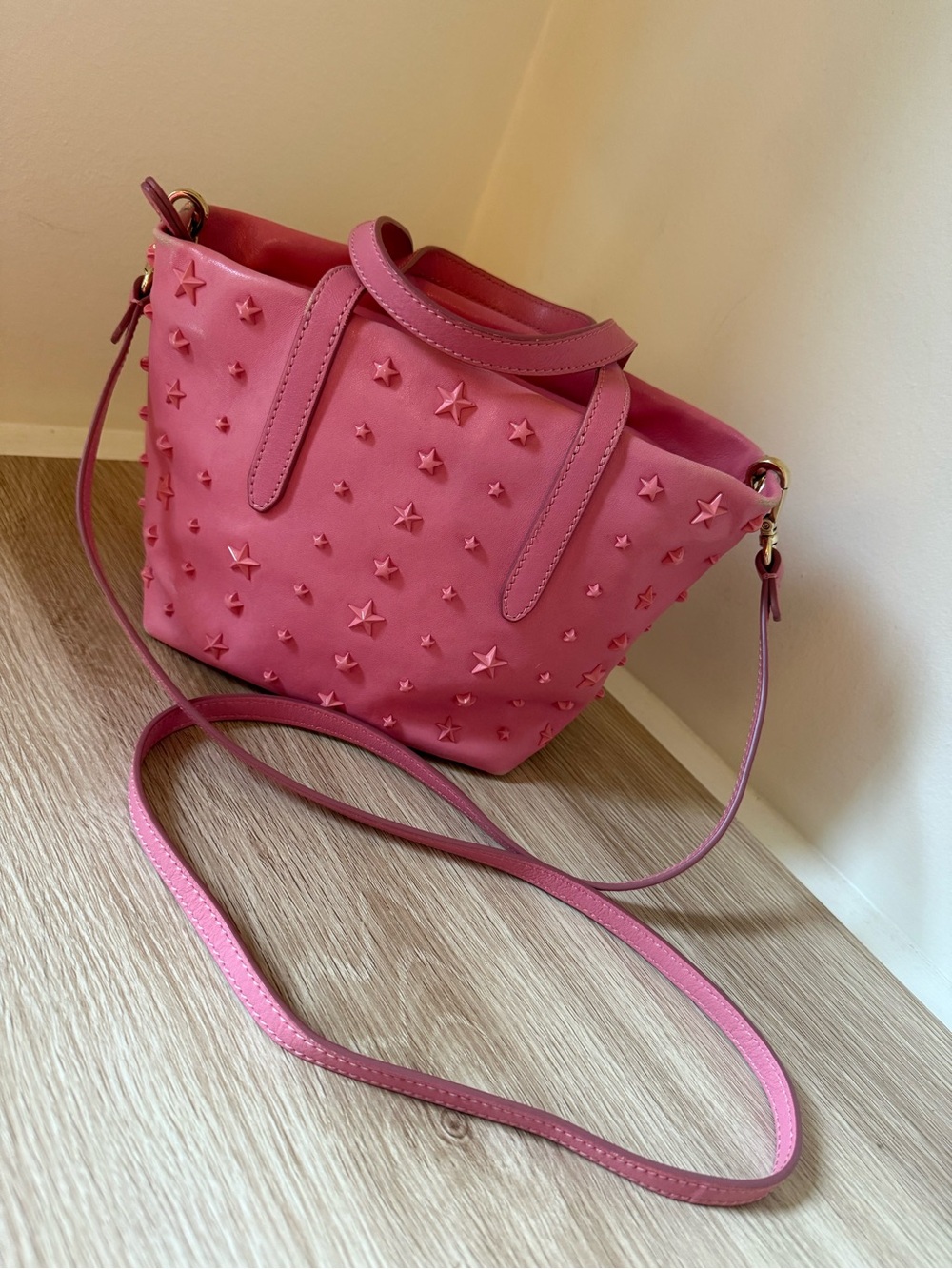 Jimmy Choo Pink Star-Embellished Crossbody Tote